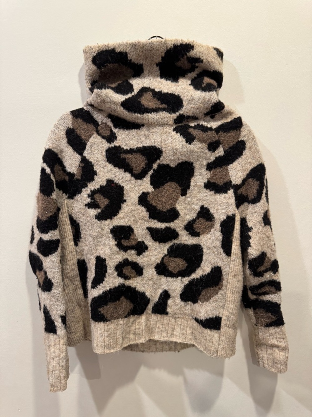 RD Style (Anthropologie) Leopard Cowl Neck Sweater in Beige, Black and Brown